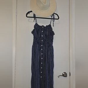 Navy Striped Button-Down Dress
